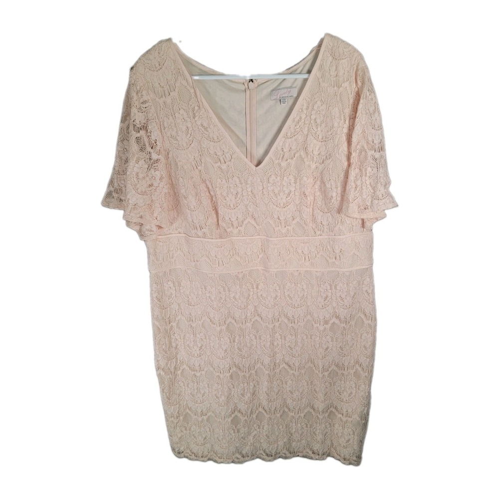 Adrianna Papell Dress Womens 20W Blush Pink Floral Lace Sheath Cocktail Formal